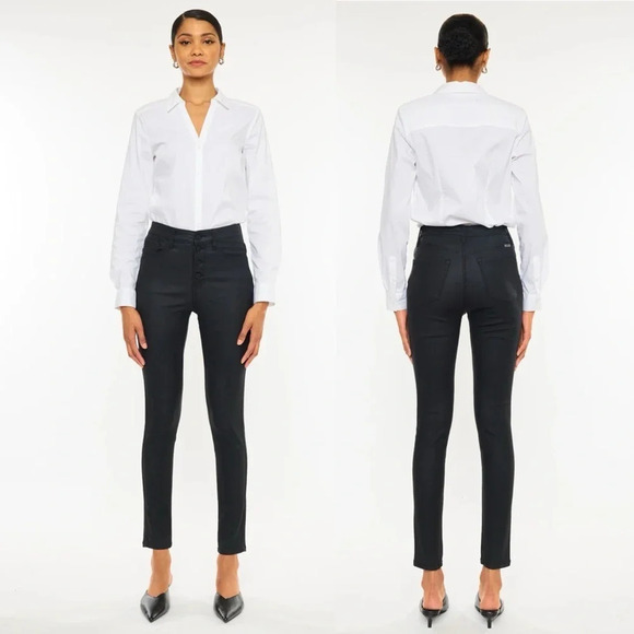 Kancan Faux Leather Skinny Pants Size 27 Button Fly High Rise Ankle Stretch EUC - Picture 3 of 11